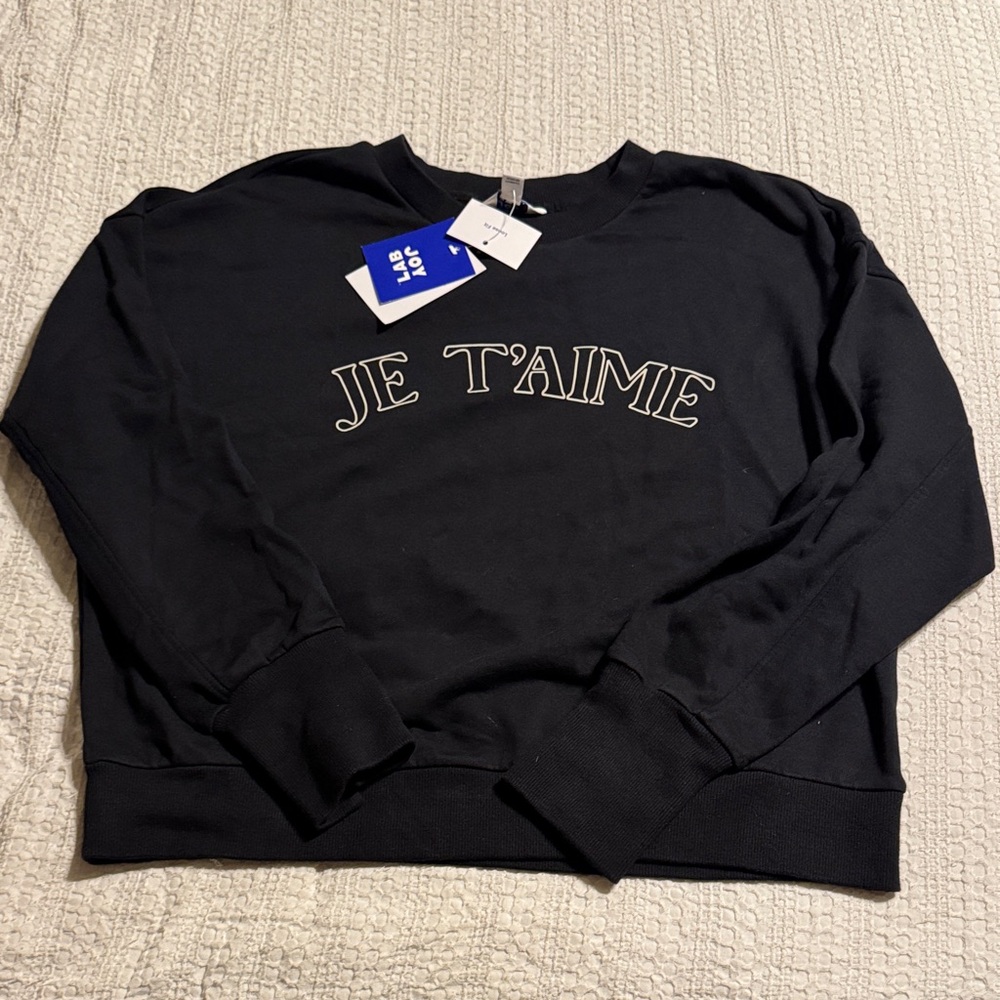 JoyLab Black 'Je T'aime' Graphic Sweatshirt